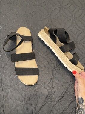 Black Elastic Strap Espadrille Sandals for Women
